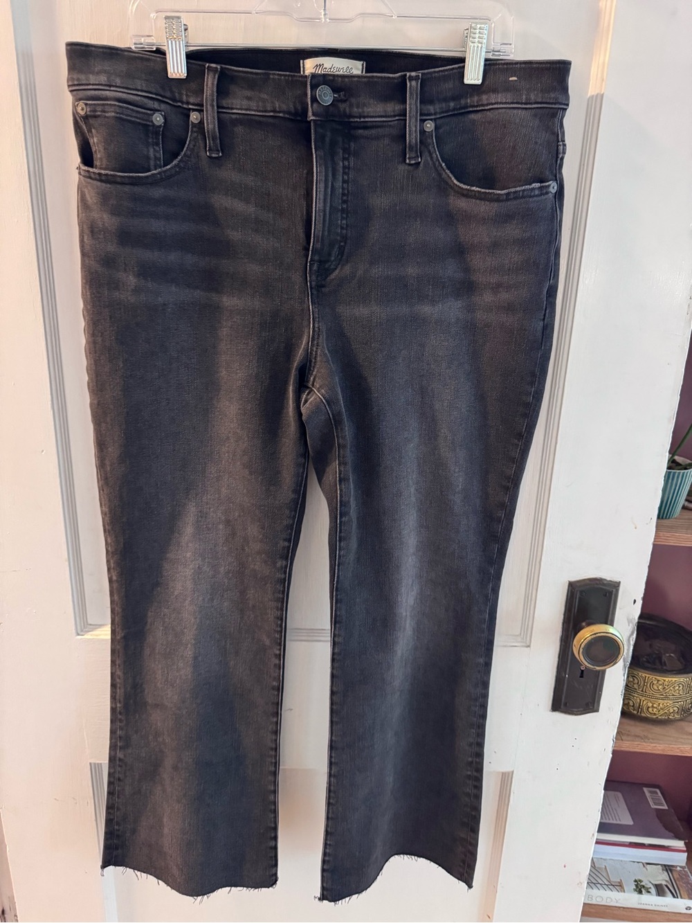 Madewell Mid-Rise Kick Out Cropped Ankle Black Faded Jeans Women’s 32